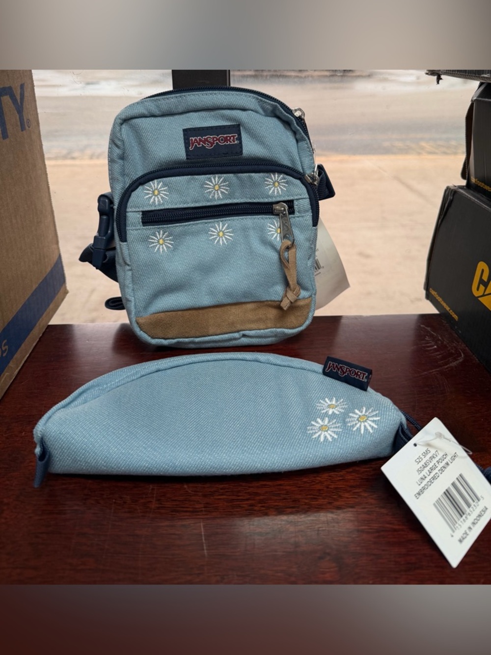 Jansport Light Blue Daisy Crossbody Bag with Matching Pouch